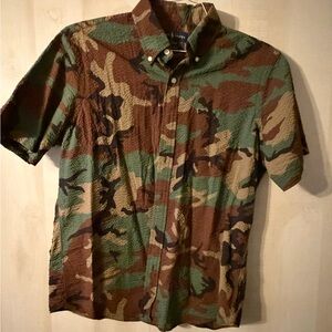Ralph Lauren Camo Seersucker Shirt s/s button-down classic RL untucked fit MED